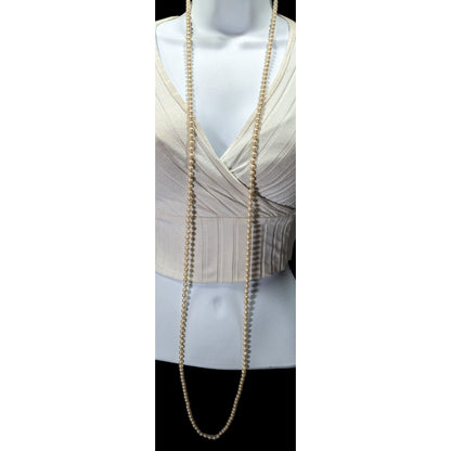 Vintage Japanese Cream Faux Pearl Extra Long Beaded Necklace