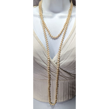 Vintage Japanese Cream Faux Pearl Extra Long Beaded Necklace