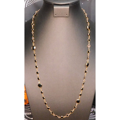 Glam Goth Black And Gold Tone Gemmed Chain Necklace
