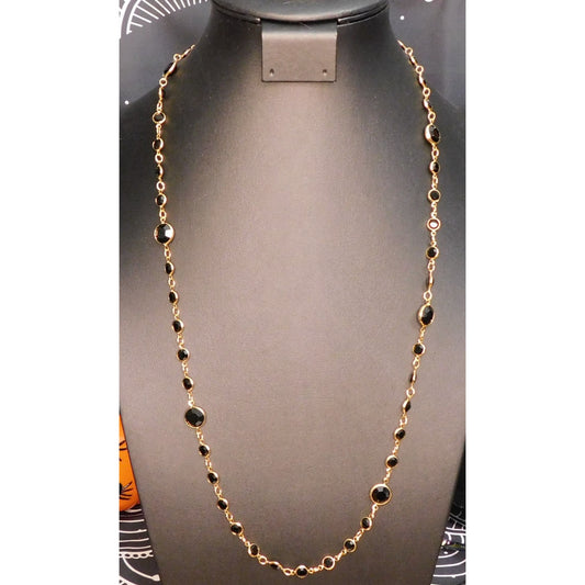 Glam Goth Black And Gold Tone Gemmed Chain Necklace