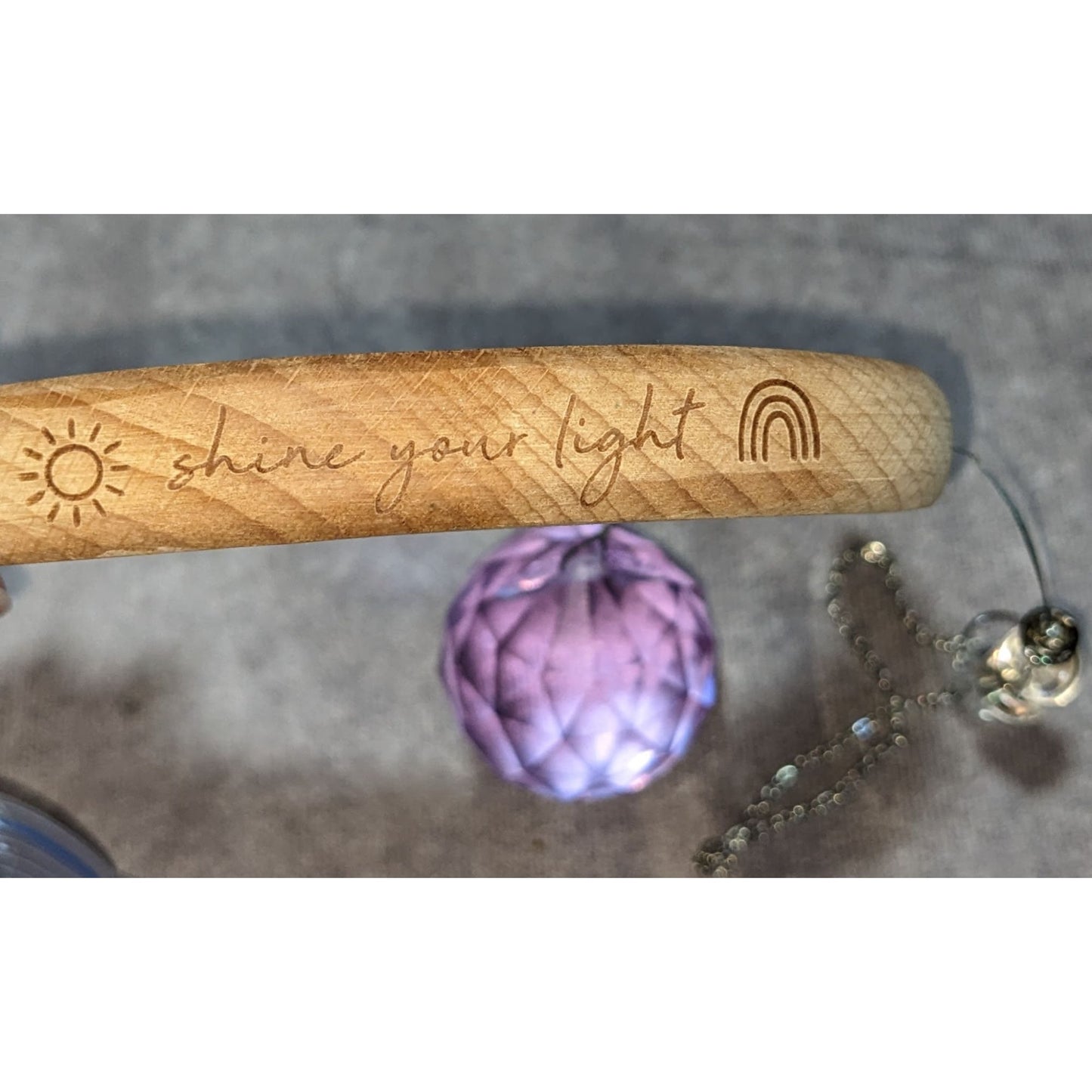 Witchy Celestial Crescent Moon Wood Purple Crystal Suncatcher Hanging Decor