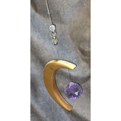 Witchy Celestial Crescent Moon Wood Purple Crystal Suncatcher Hanging Decor