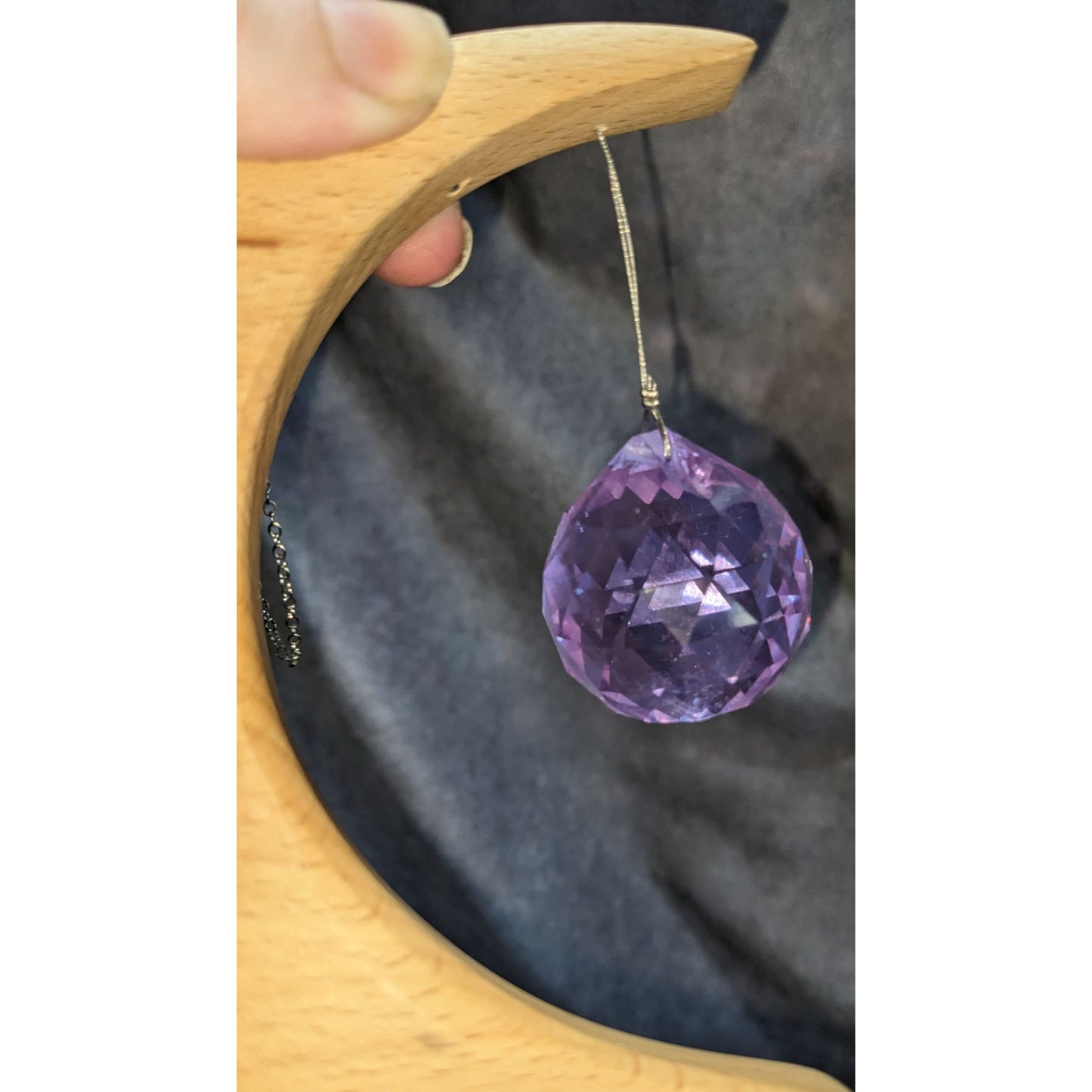 Witchy Celestial Crescent Moon Wood Purple Crystal Suncatcher Hanging Decor