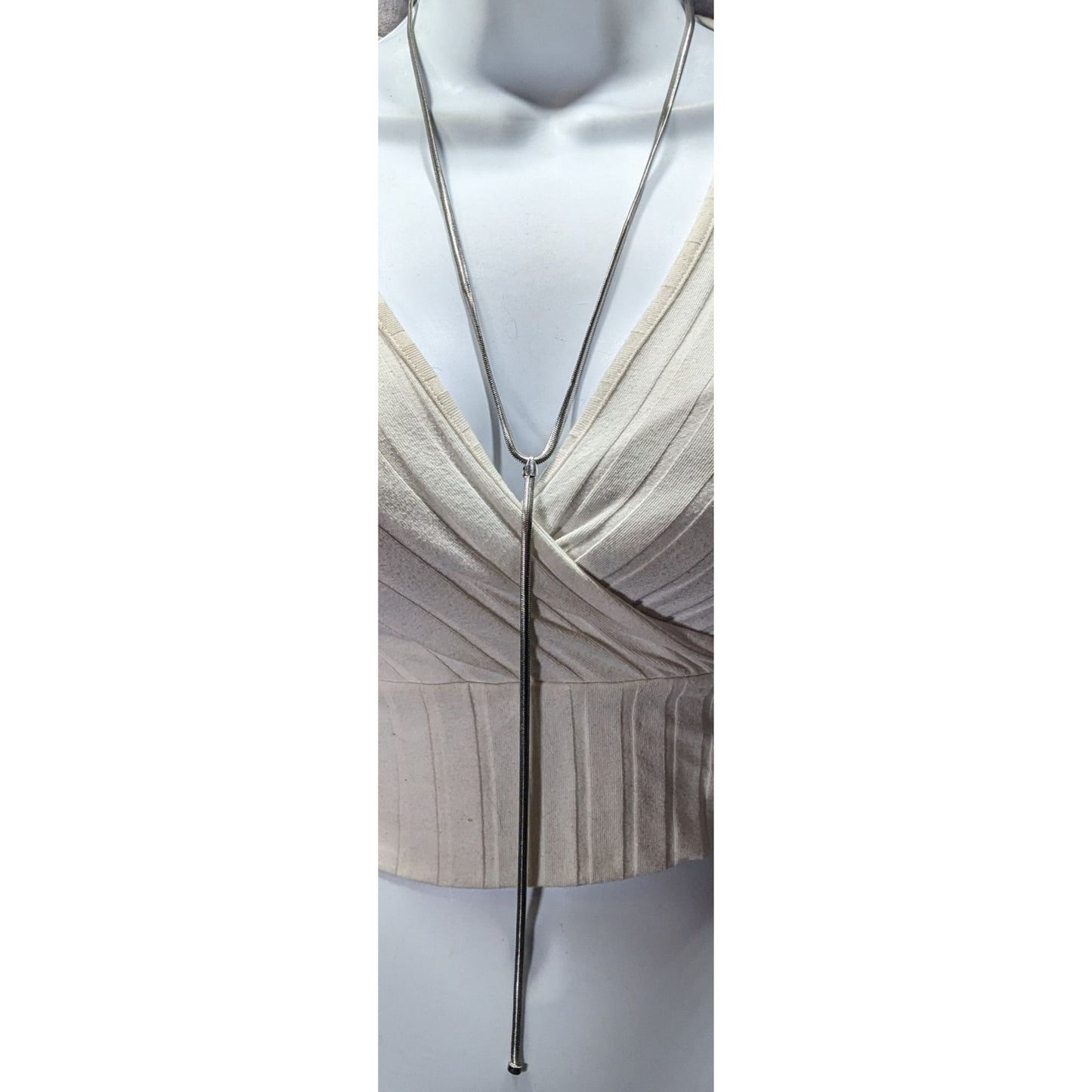 Elegant Glam Silver Tone Snake Chain Y Drop Necklace