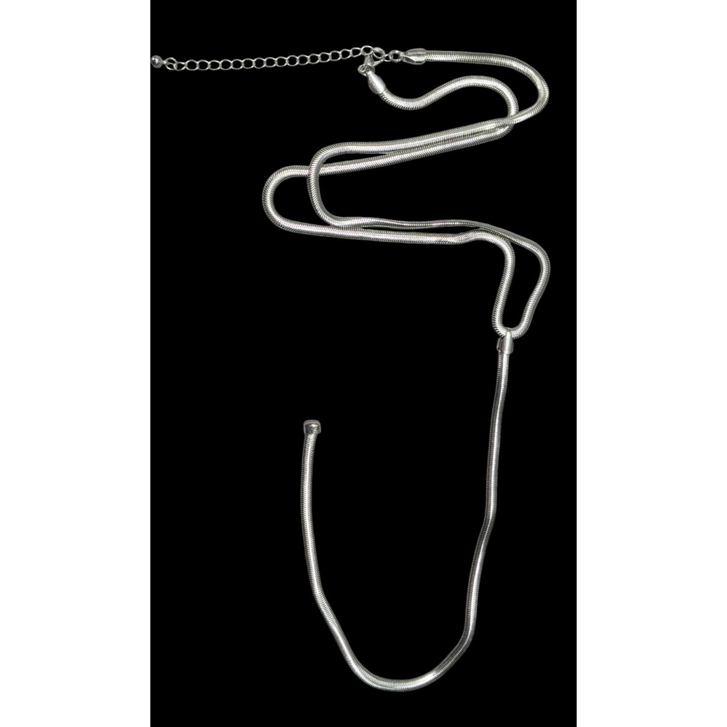 Elegant Glam Silver Tone Snake Chain Y Drop Necklace