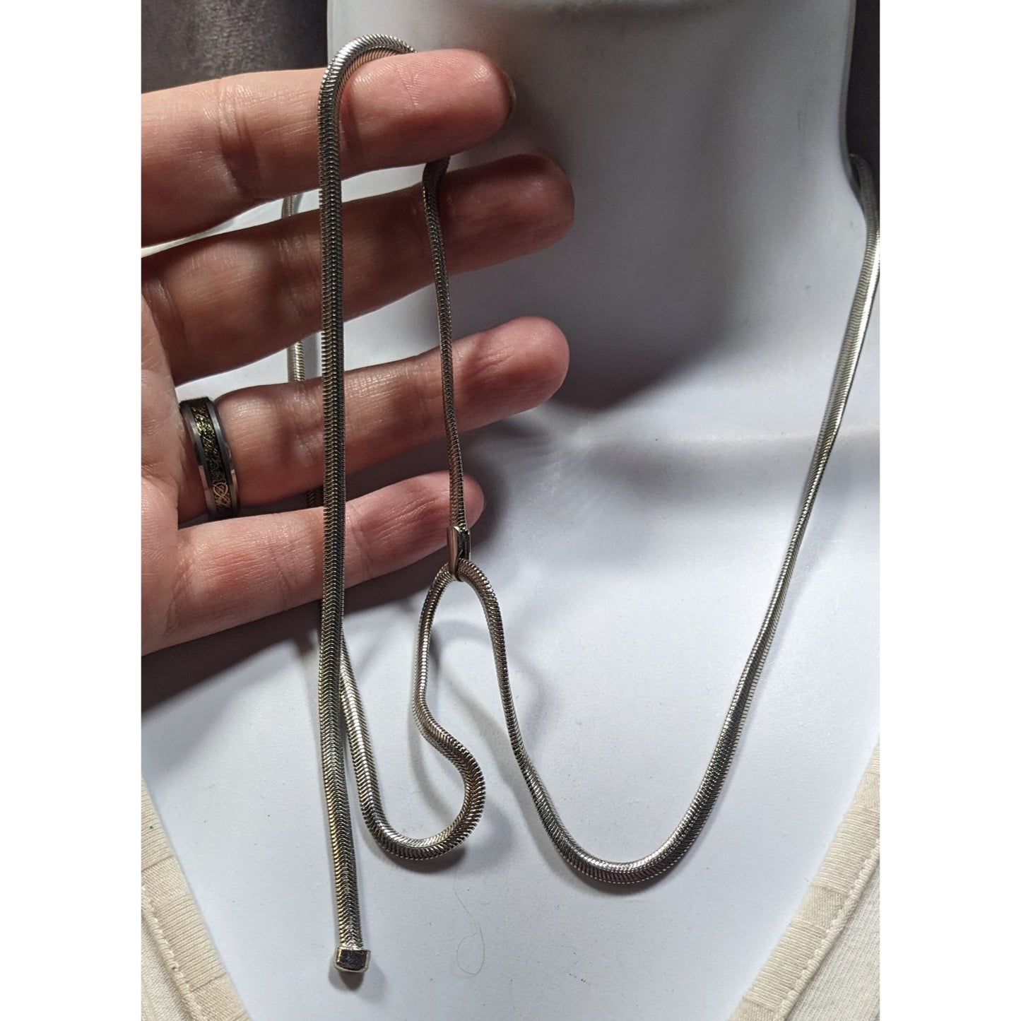 Elegant Glam Silver Tone Snake Chain Y Drop Necklace