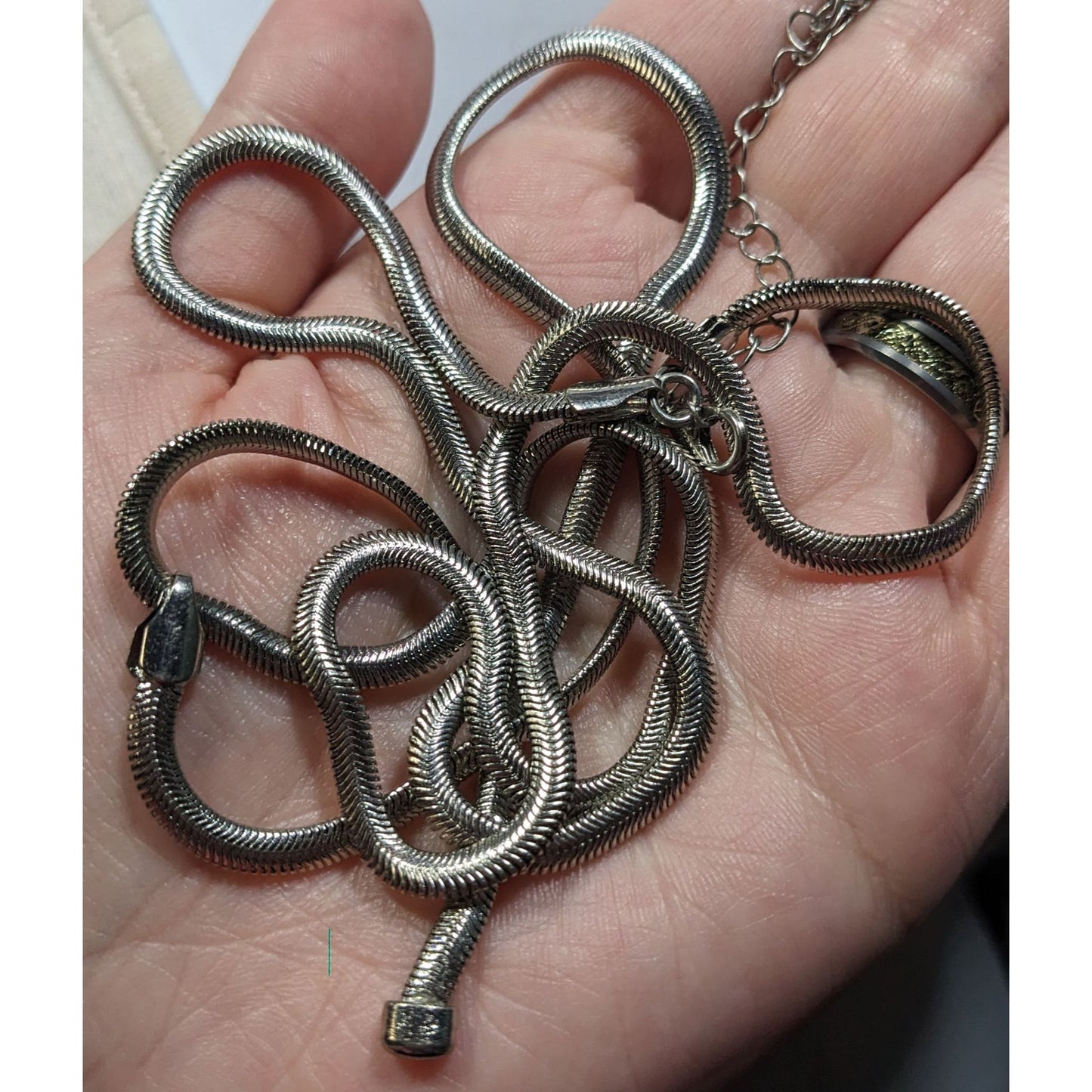 Elegant Glam Silver Tone Snake Chain Y Drop Necklace
