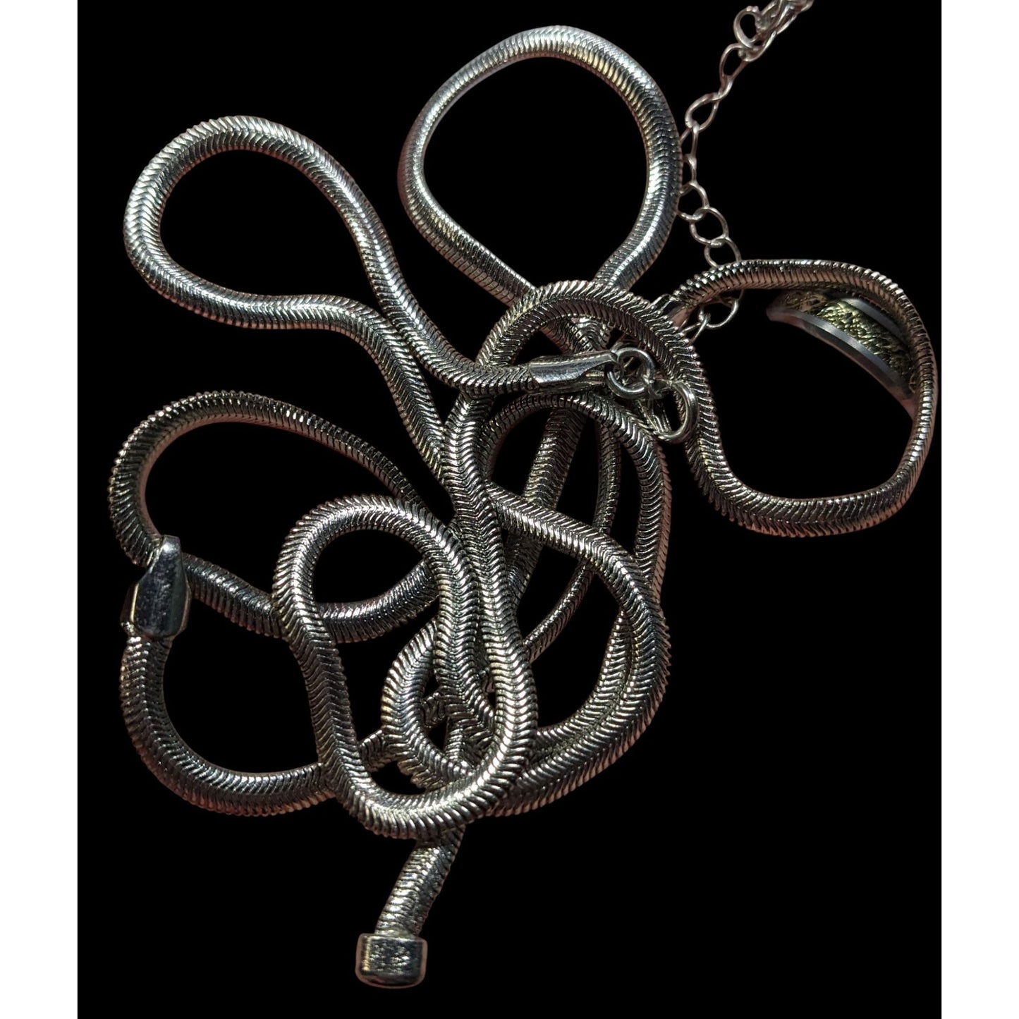 Elegant Glam Silver Tone Snake Chain Y Drop Necklace