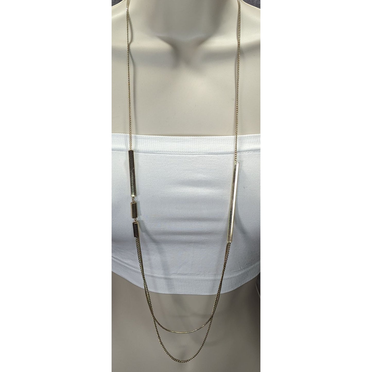 Gold-Tone Long Layered Chain Necklace With Bar Accents & 3-Inch Extender