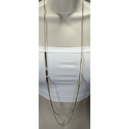 Gold-Tone Long Layered Chain Necklace With Bar Accents & 3-Inch Extender