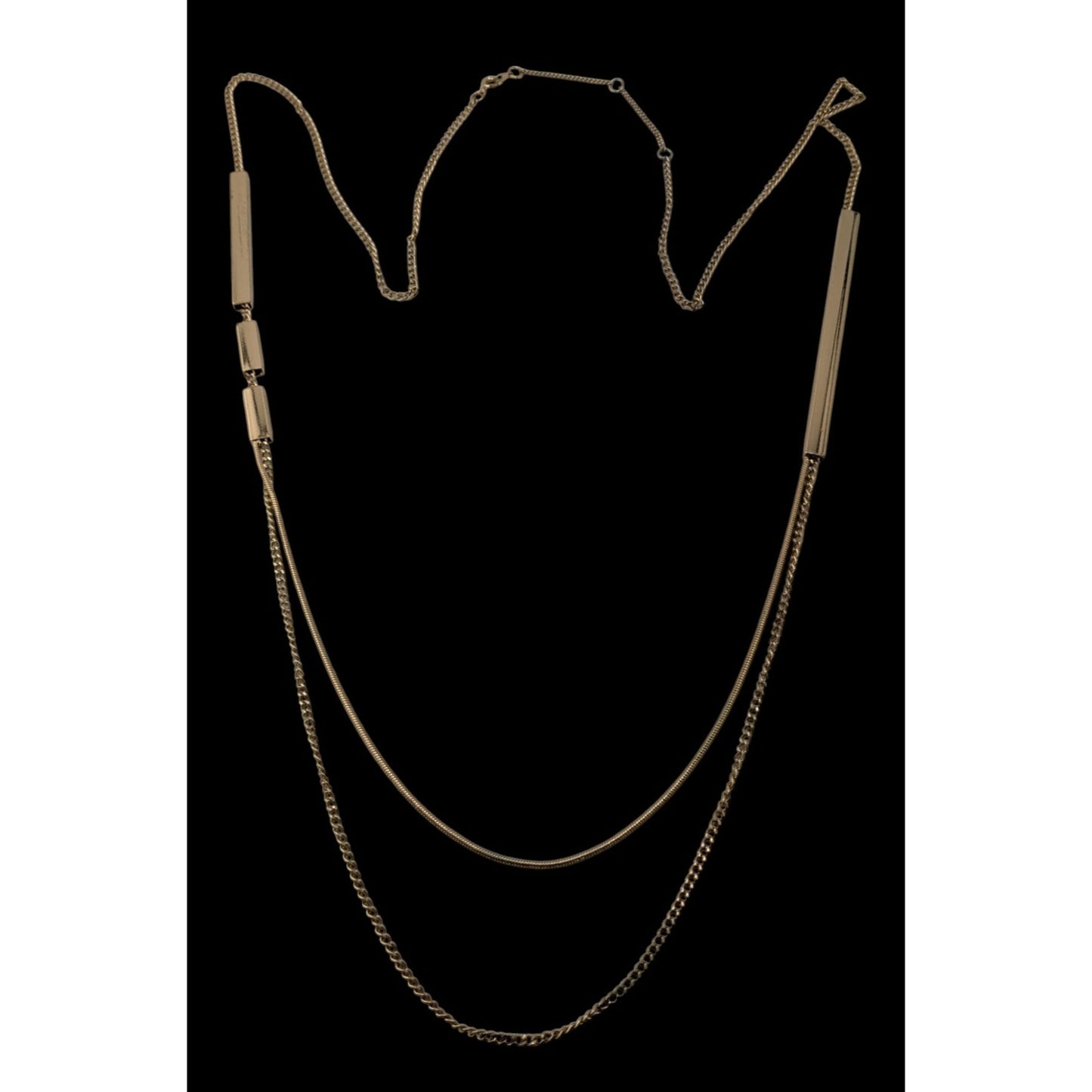 Gold-Tone Long Layered Chain Necklace With Bar Accents & 3-Inch Extender
