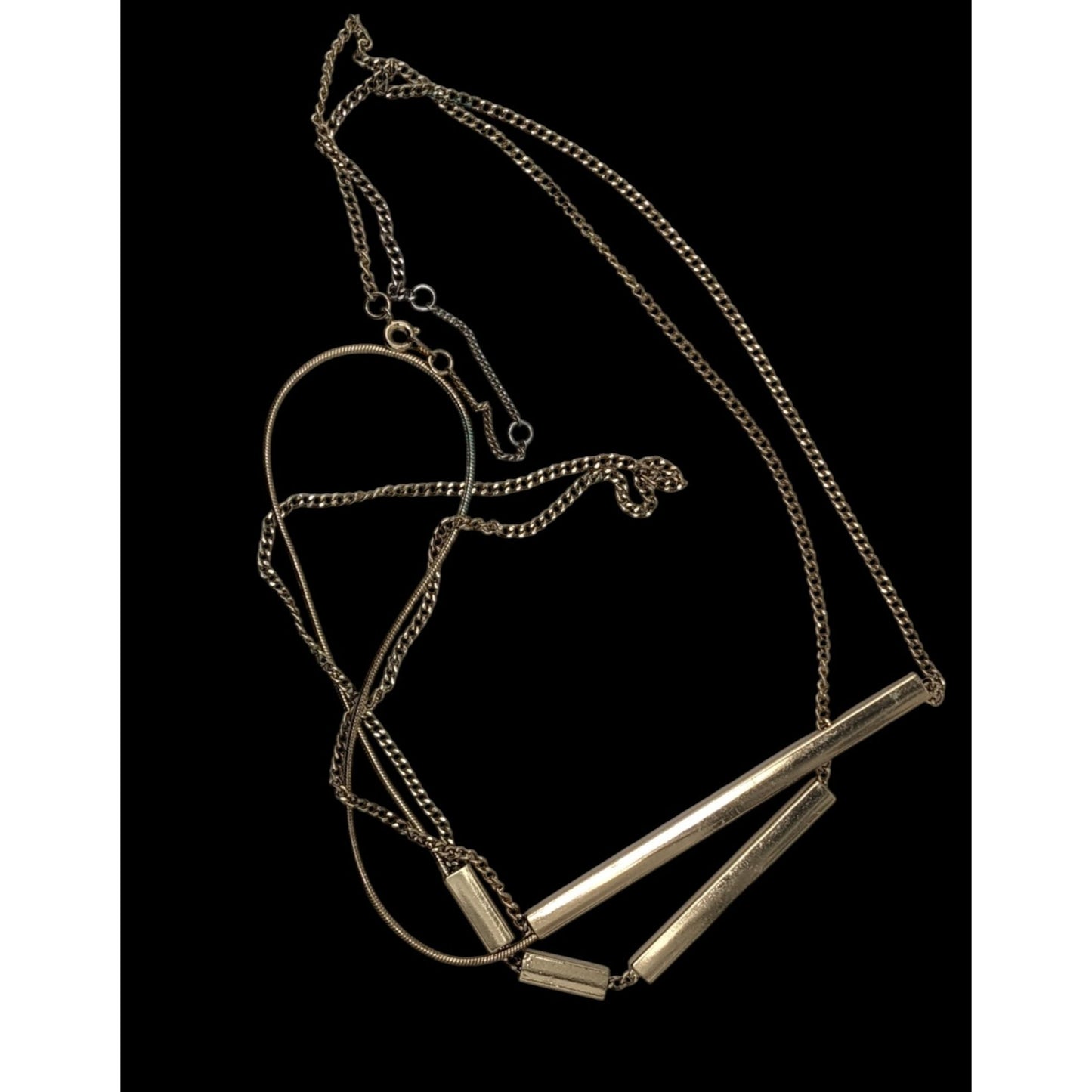 Gold-Tone Long Layered Chain Necklace With Bar Accents & 3-Inch Extender