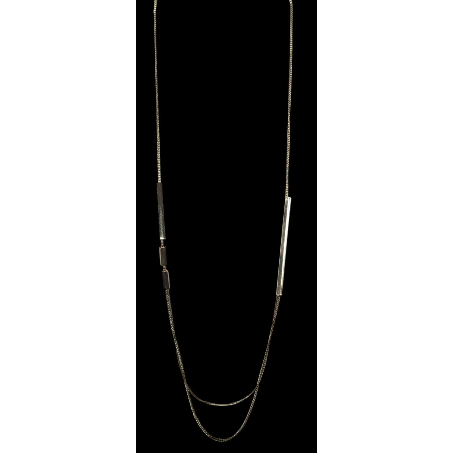Gold-Tone Long Layered Chain Necklace With Bar Accents & 3-Inch Extender