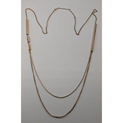 Gold-Tone Long Layered Chain Necklace With Bar Accents & 3-Inch Extender