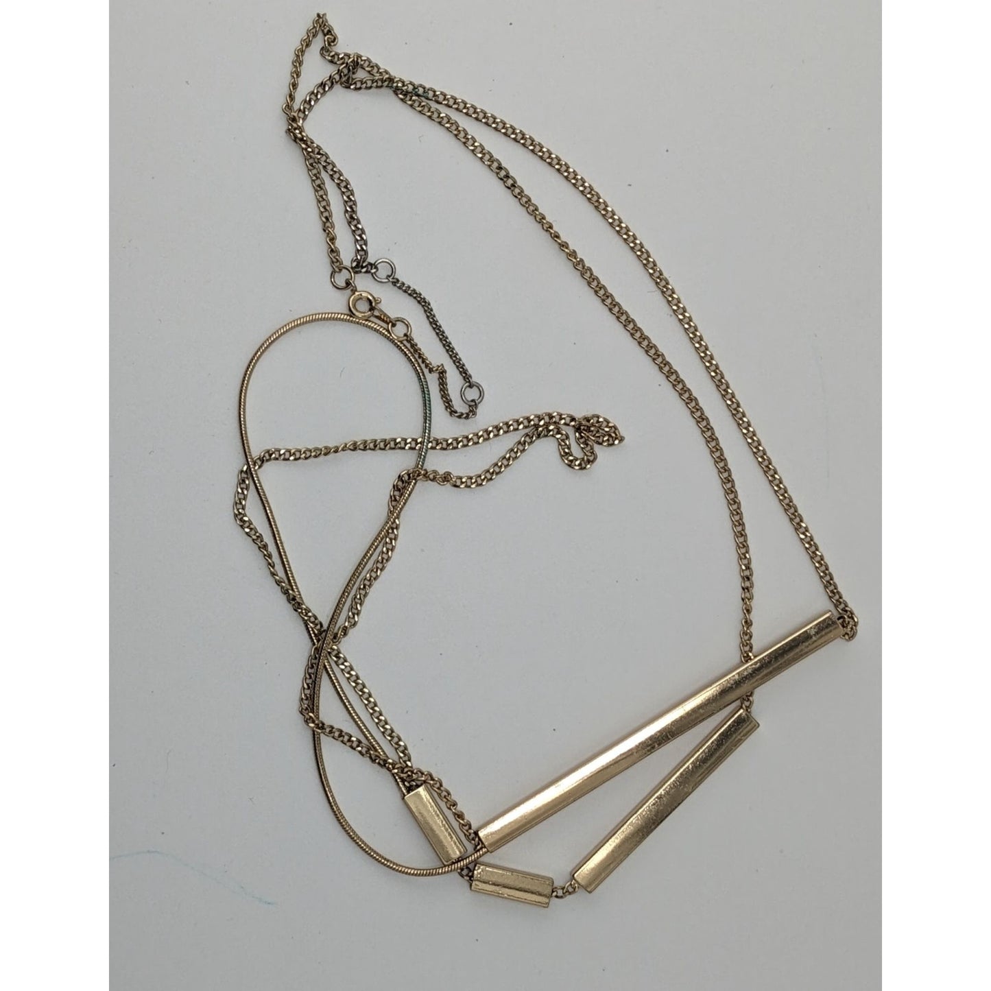 Gold-Tone Long Layered Chain Necklace With Bar Accents & 3-Inch Extender