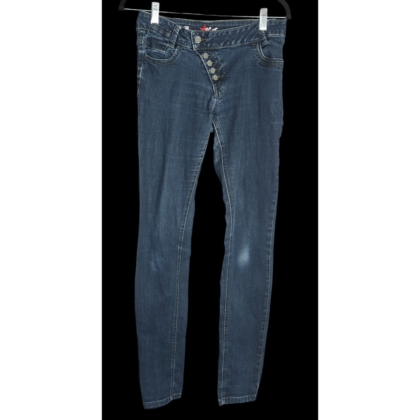 Buena Vista Womens Skinny Jeans Dark Wash Distressed Button Fly Stretch Denim