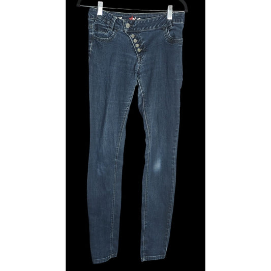 Buena Vista Womens Skinny Jeans Dark Wash Distressed Button Fly Stretch Denim
