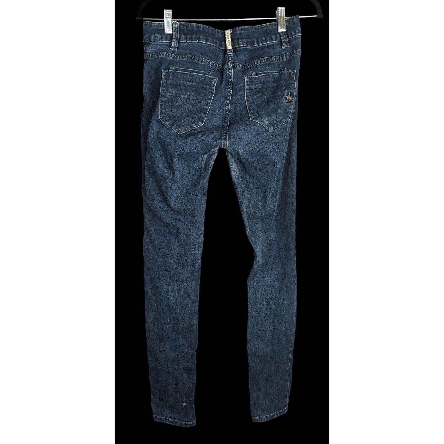 Buena Vista Womens Skinny Jeans Dark Wash Distressed Button Fly Stretch Denim