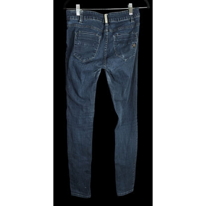 Buena Vista Womens Skinny Jeans Dark Wash Distressed Button Fly Stretch Denim
