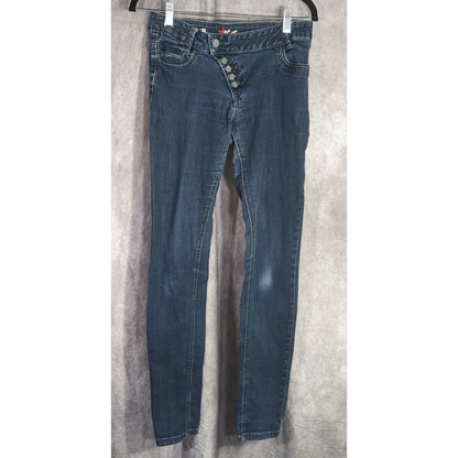 Buena Vista Womens Skinny Jeans Dark Wash Distressed Button Fly Stretch Denim