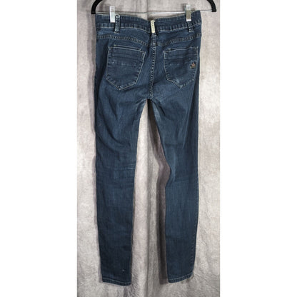 Buena Vista Womens Skinny Jeans Dark Wash Distressed Button Fly Stretch Denim