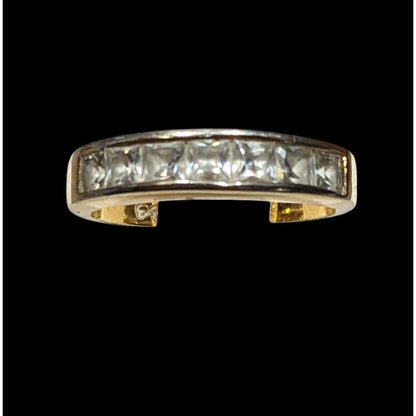 Elegant Signed Gold Tone Ring With Clear Gems