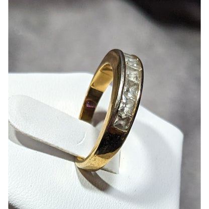 Elegant Signed Gold Tone Ring With Clear Gems