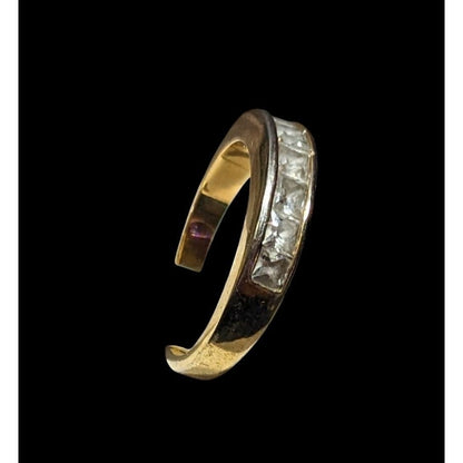 Elegant Signed Gold Tone Ring With Clear Gems