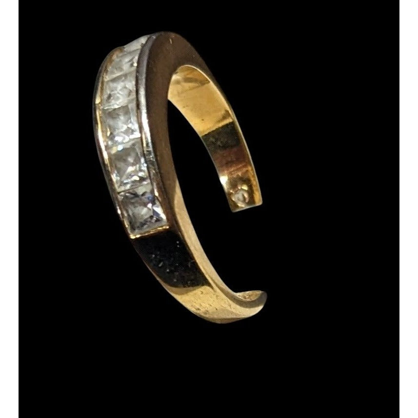 Elegant Signed Gold Tone Ring With Clear Gems