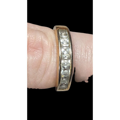 Elegant Signed Gold Tone Ring With Clear Gems