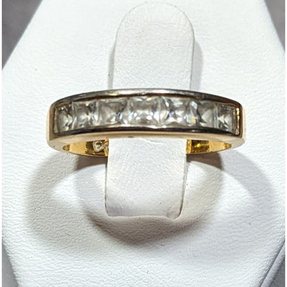Elegant Signed Gold Tone Ring With Clear Gems