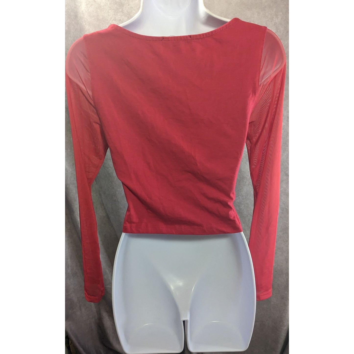 Vintage 90s Ambiance Red Long Sleeve Top With Mesh Sleeves & Gold Zip Front