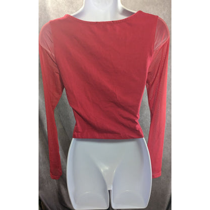 Vintage 90s Ambiance Red Long Sleeve Top With Mesh Sleeves & Gold Zip Front
