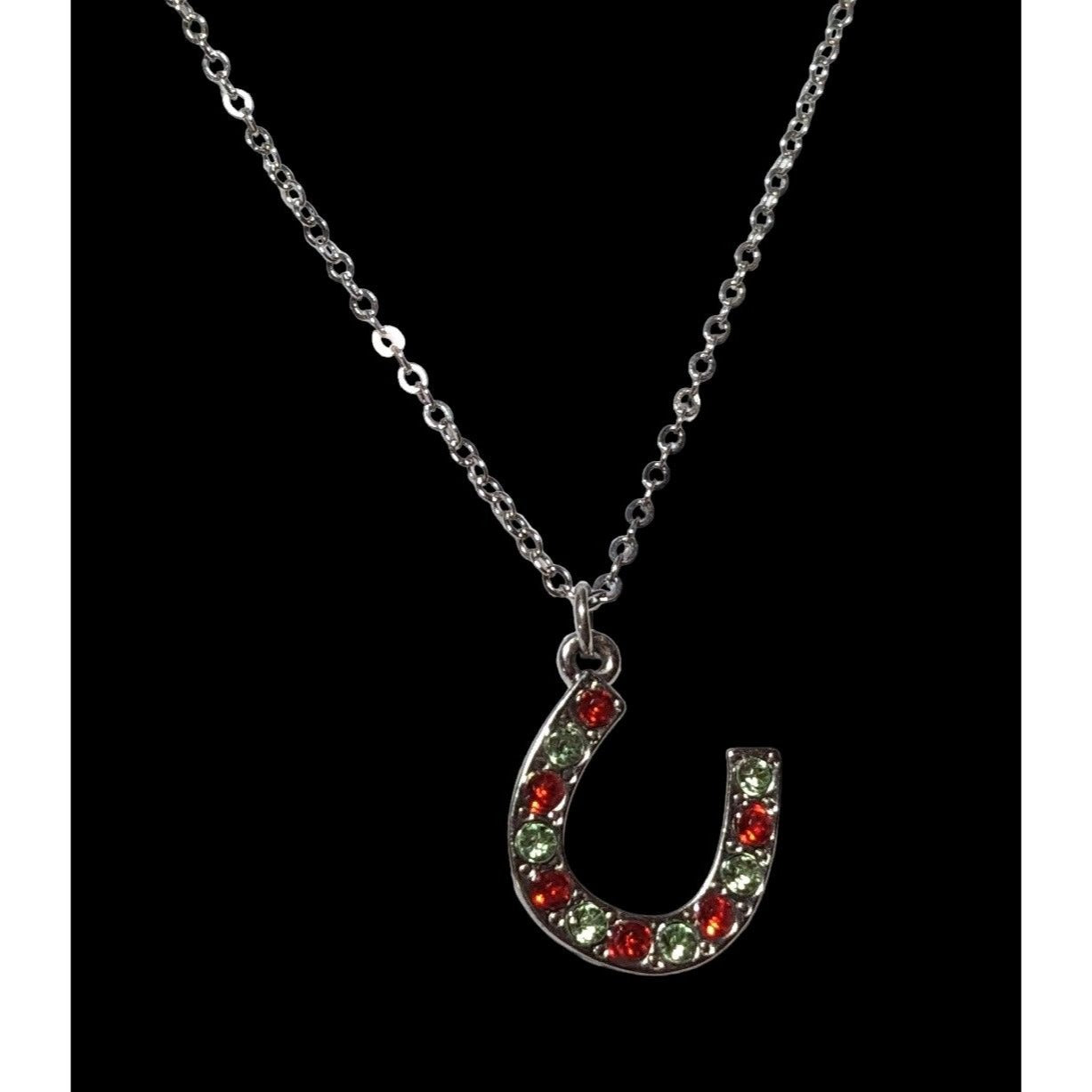 Red And Green Rhinestone Horseshoe Necklace