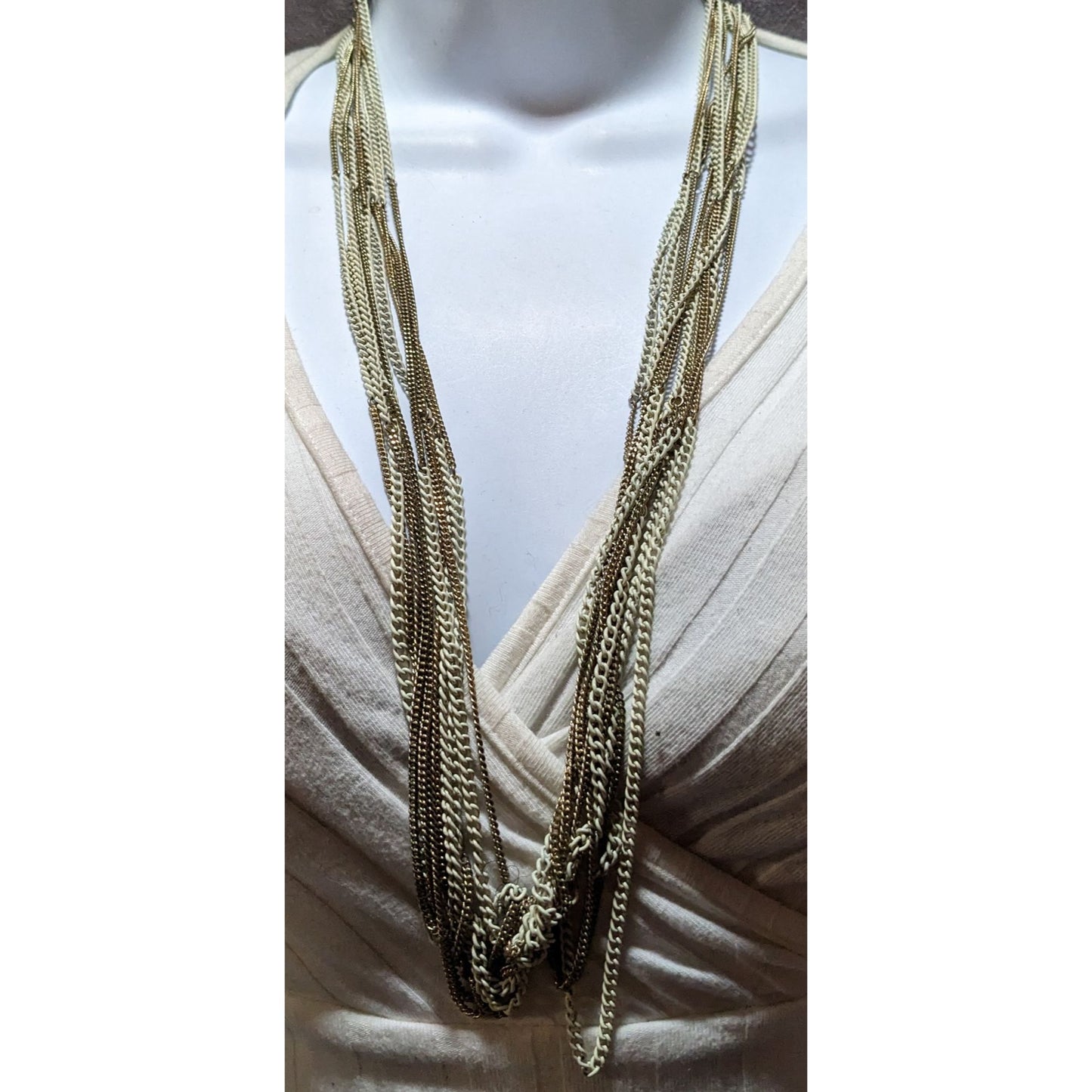 Gold And White Multilayer Chain Necklace