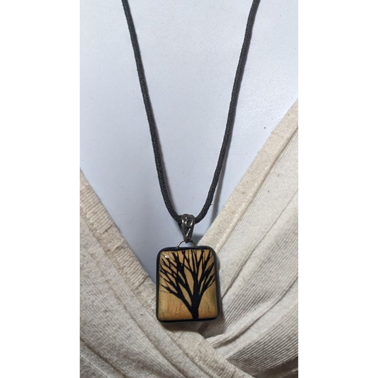 Nature Inspired Painted Tree Glass Pendant Necklace