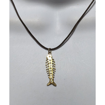 Glam Goth Fishbone Gold Sterling Pendant Necklace