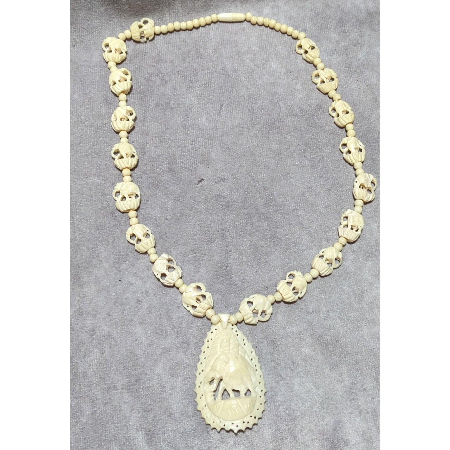 Vintage Bovine Bone Carved Elephant Necklace