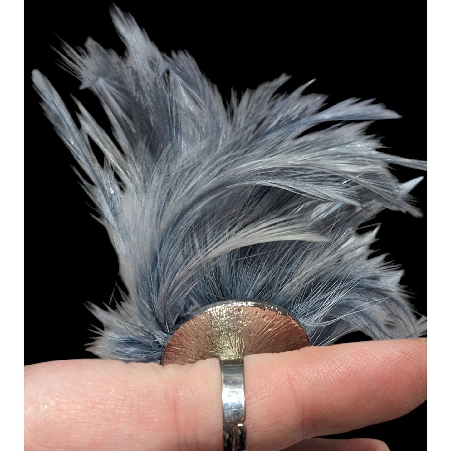 Funky Grey Feather Adorned Statement Ring