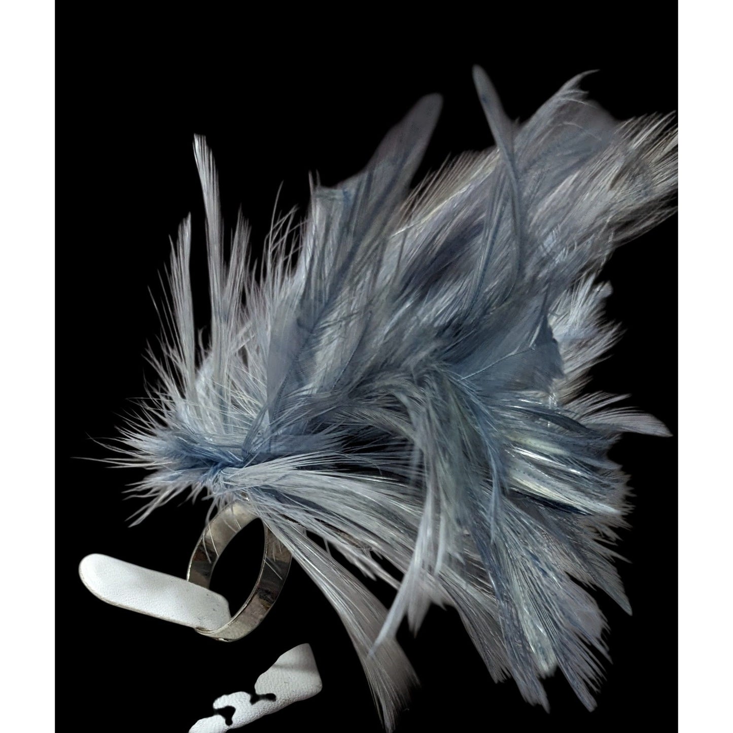 Funky Grey Feather Adorned Statement Ring