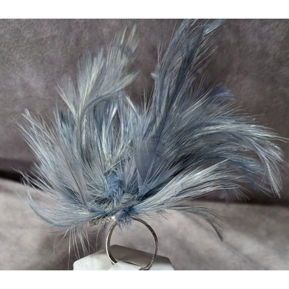 Funky Grey Feather Adorned Statement Ring