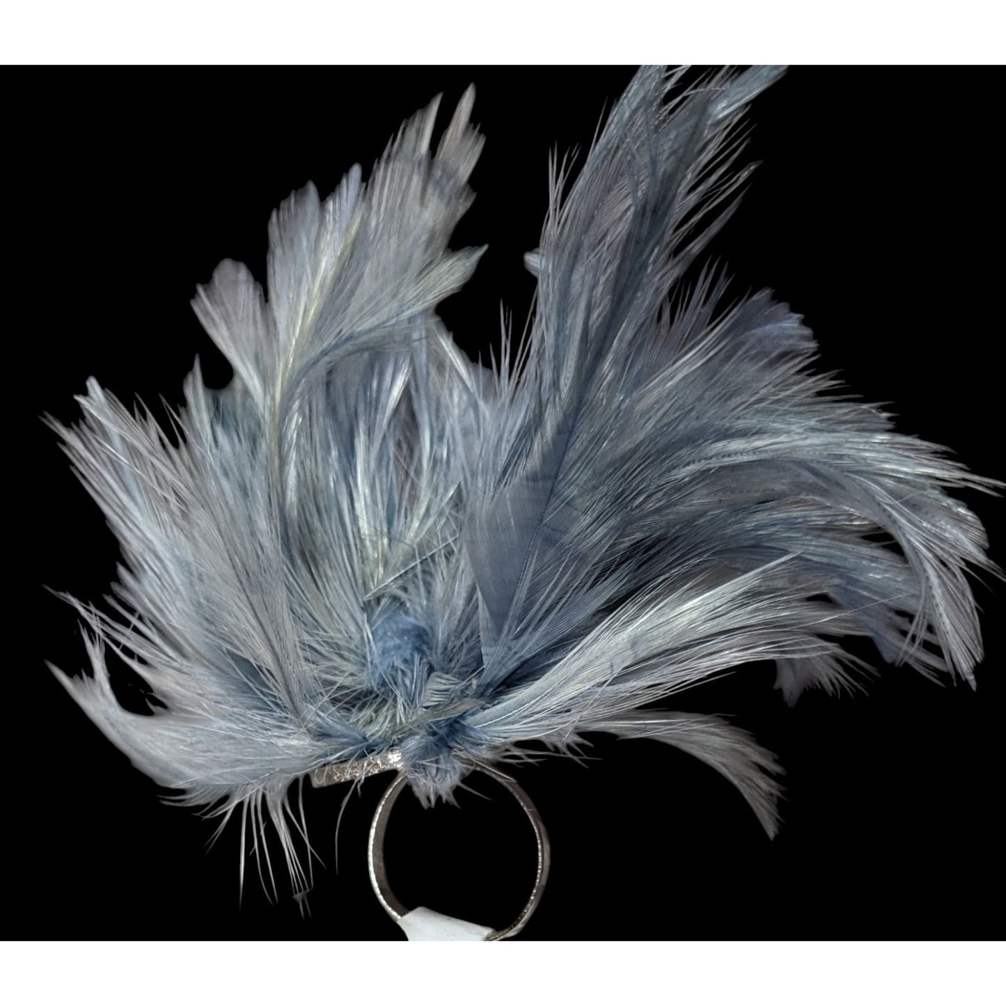 Funky Grey Feather Adorned Statement Ring