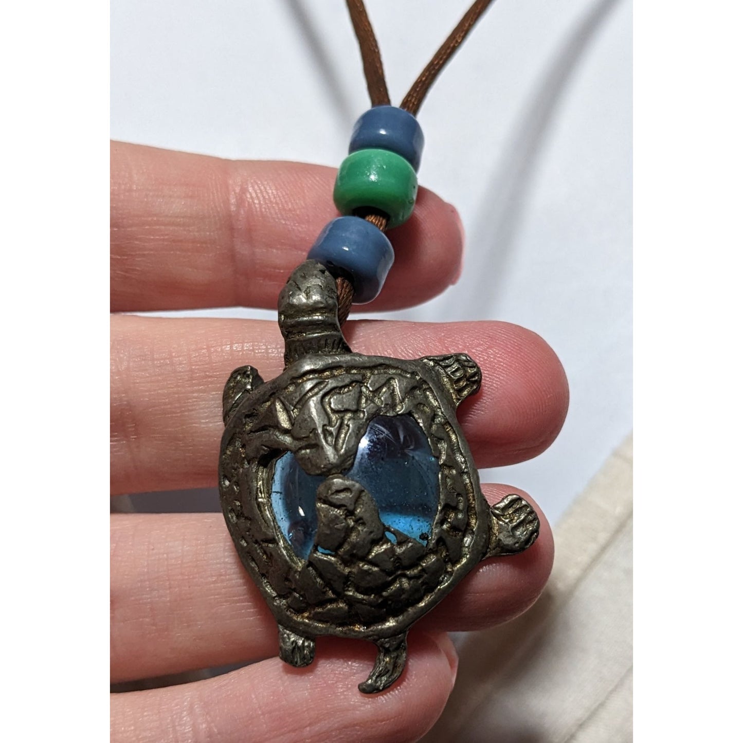 Blue Glass Turtle Necklace