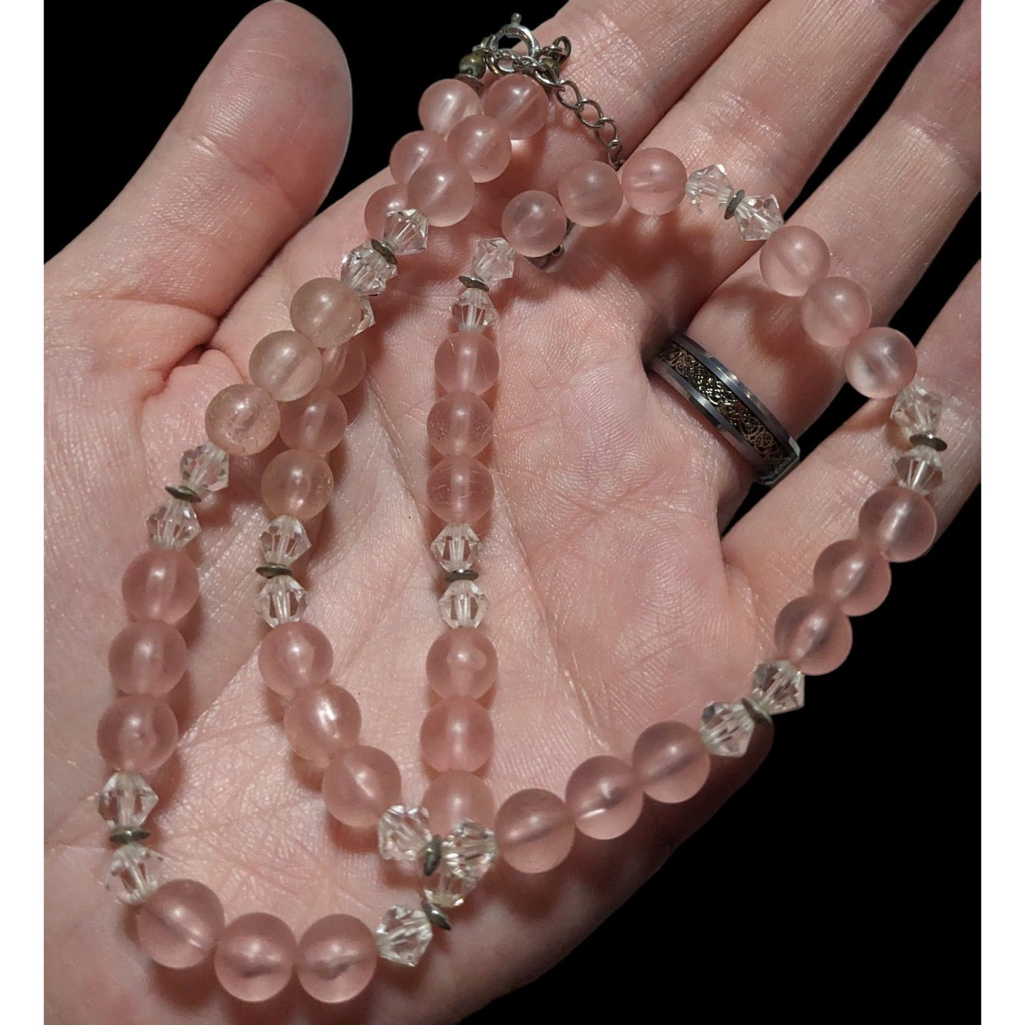 Coquette Pink And Clear Beaded Necklace