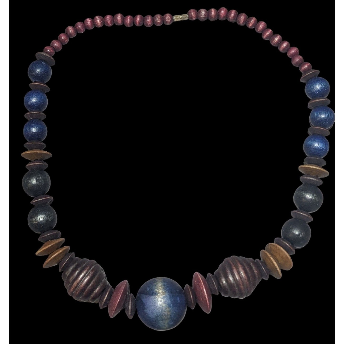 Bohemian Blue And Purple Wooden Beaded Necklace