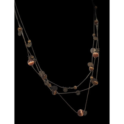 Brown And Gold Multilayer Cateye Beaded Necklace