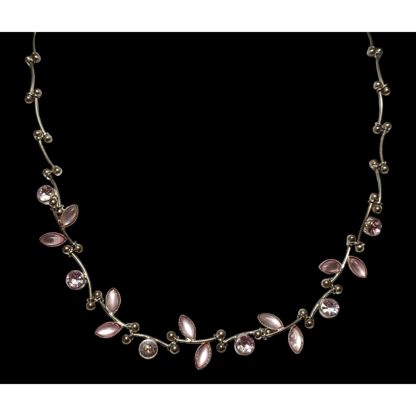 Pink Floral Rhinestone Gemmed Princess Necklace