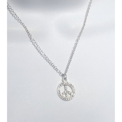 Silver Rhinestone Peace Sign Necklace