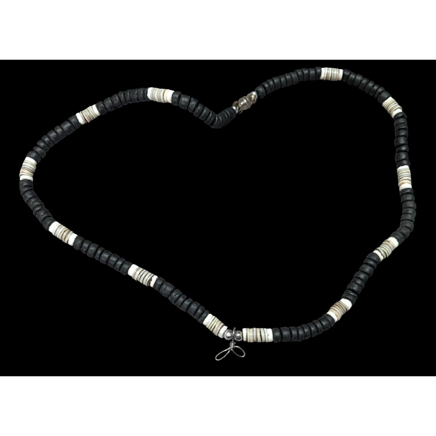 Vintage Beachy Heishi Necklace Black And White With Loops For Charms
