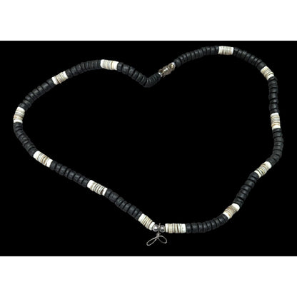 Vintage Beachy Heishi Necklace Black And White With Loops For Charms